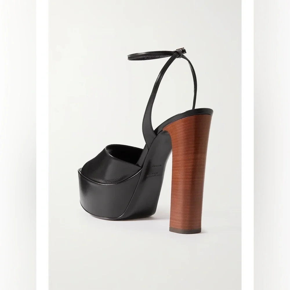 Saint Laurent | Jodie glossed-leather platform sandals Black wood New Size 41